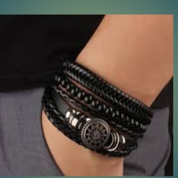 Multi-layered Flower Tag Leather Wristband. product image